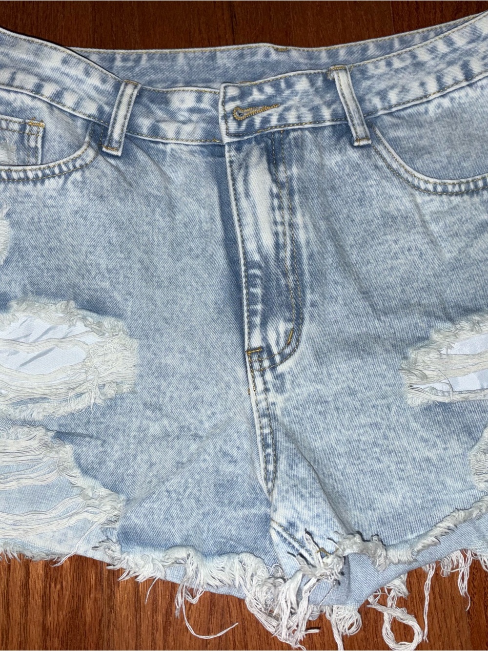 SHEIN Light Wash Distressed Denim Shorts